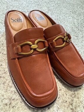 Söfft Women's Cognac Leather Slip-On Loafers with Gold-Tone Horsebit